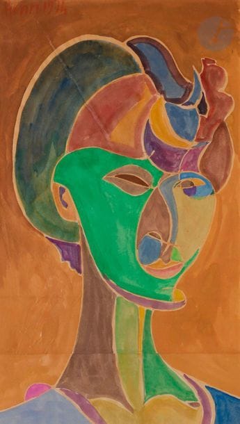 Henri LANDIER (b. 1935
)Portrait of a woman, 1974Gouache
on sheets of assembled paper.
Signed "Henri" and dated upper left.
57 x 33 cm
.


