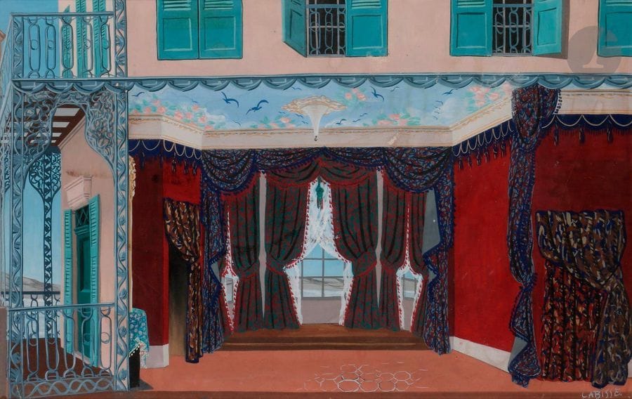 Félix LABISSE (1905-1982)
Maquette de décor de théâtre
Gouache.
Signée en bas à droite.
(Petites taches).
38 x 61 cm