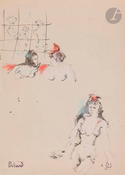 Christian BÉRARD (1902-1949)
Les Maisons - Le Salon
Encre et pastel.
Porte le timbre de la signature en bas à gauche.
32 x 22 cm

Provenance :
Galerie Lucie Weill, Paris (étiquette au dos).

Ce dessin est un projet d'illustration pour le roman de Jean Galtier-Boissière, La bonne vie, paru en 1944.