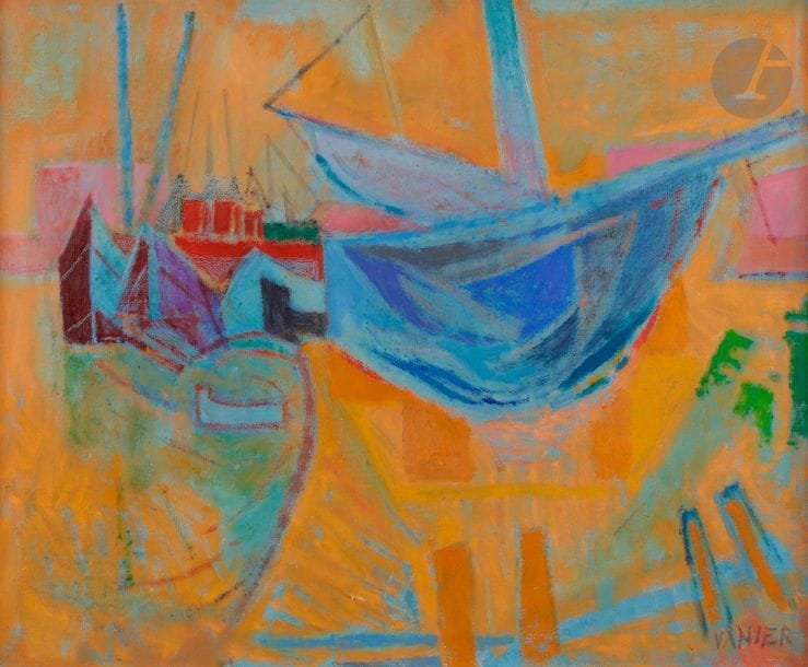 Bernard VANIER [canadien] (1927)
Bateaux au port
Huile sur toile.
Signée en bas à droite.
50 x 61 cm
Provenance:
Collection Gaston Diehl (1912-1999), historien et critique d’art.