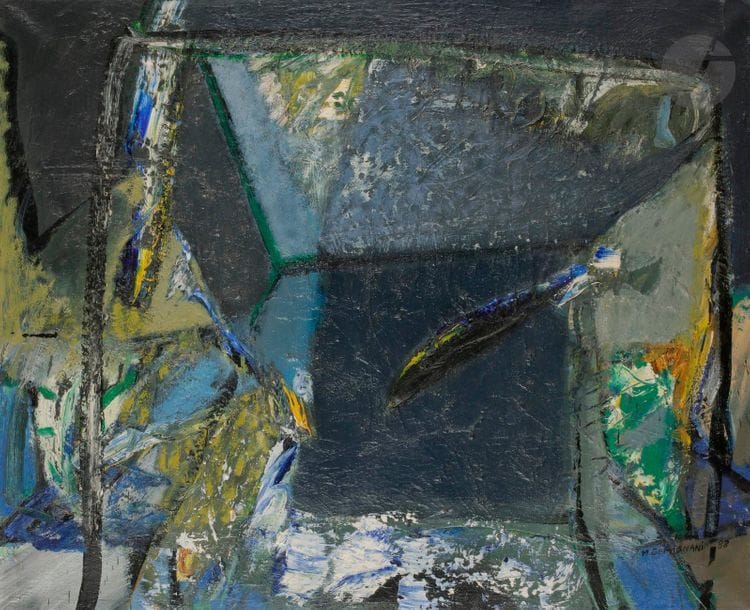 Michel GEMIGNANI (né en 1941)
La Part de l'omble, 1988
Huile sur toile.
Signée et datée en bas à droite.
Signée, datée et titrée au dos.
65 x 81 cm
Provenance : 
Collection Petula Clark.