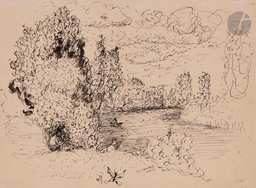 Edouard GOERG (1893-1969)
Paysage à l'étang
Encre.
Signée et datée 1947.
30 x 40 cm
Provenance:
Collection Gaston Diehl (1912-1999), historien et critique d’art.
