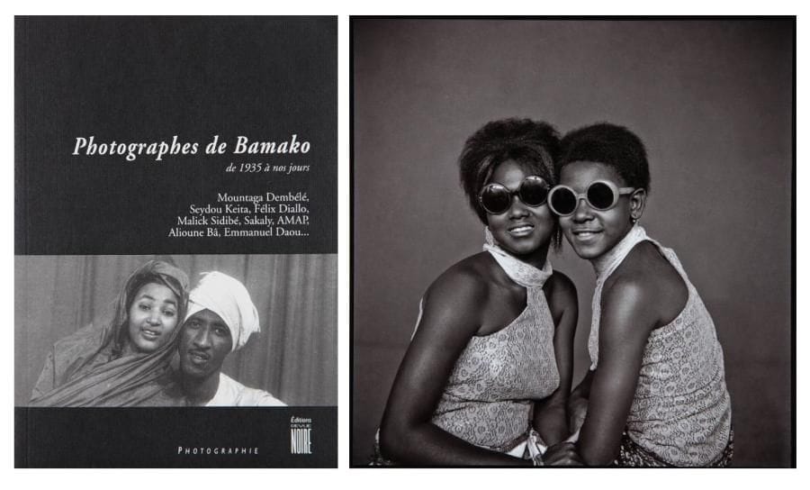Photographes de Bamako de 1935 à nos jours. Revue Noire, Paris, 1998. In-12 (20 x 15 cm). Edition originale, brochée, présentée sous coffret de luxe numéroté à 38 ex., accompagnée d'une photographie d'Abderramane Sakaly (épreuve numérique, numérotée à 20 ex. 30 x 24 cm avec les marges, signée au verso. 2 filles yéyé aux lunettes, studio en 1970). Photographes de Bamako de 1935 à nos jours. Revue Noire, Paris, 1998. A fine copy in a deluxe edition slipcase limited to 38 copies with a print.