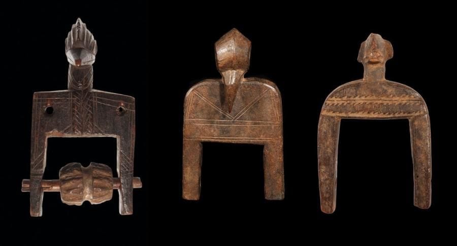 Lot de 3 poulies SENOUFO (Mali/R. Côte d'Ivoire) Hauteurs: 15 cm et 12 cm (2).