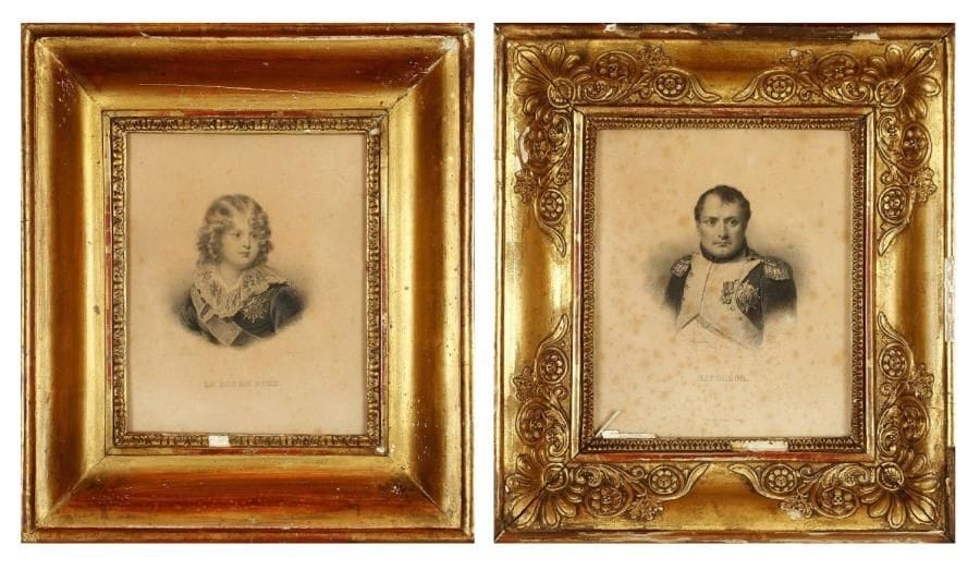 Deux gravures par Hopwood et publiées par Charles Furne. Napoléon et le Roi de Rome. Paris, XIXe siècle. 16 x 12,5 cm Mouillures.