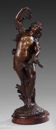 Pierre Émile LEYSALLE (1847-?)
Jeune femme à la grappe de raisin. Sujet en bronze patiné. Base en marbre. Hauteur: 59 cm