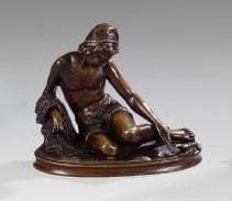 Sujet en bronze patiné. Jeune pêcheur napolitain au homard. Hauteur: 21 cm