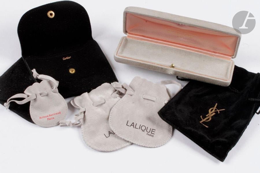 VCA case and suedecloth covers by Lalique, Cartier and Yves St Laurent