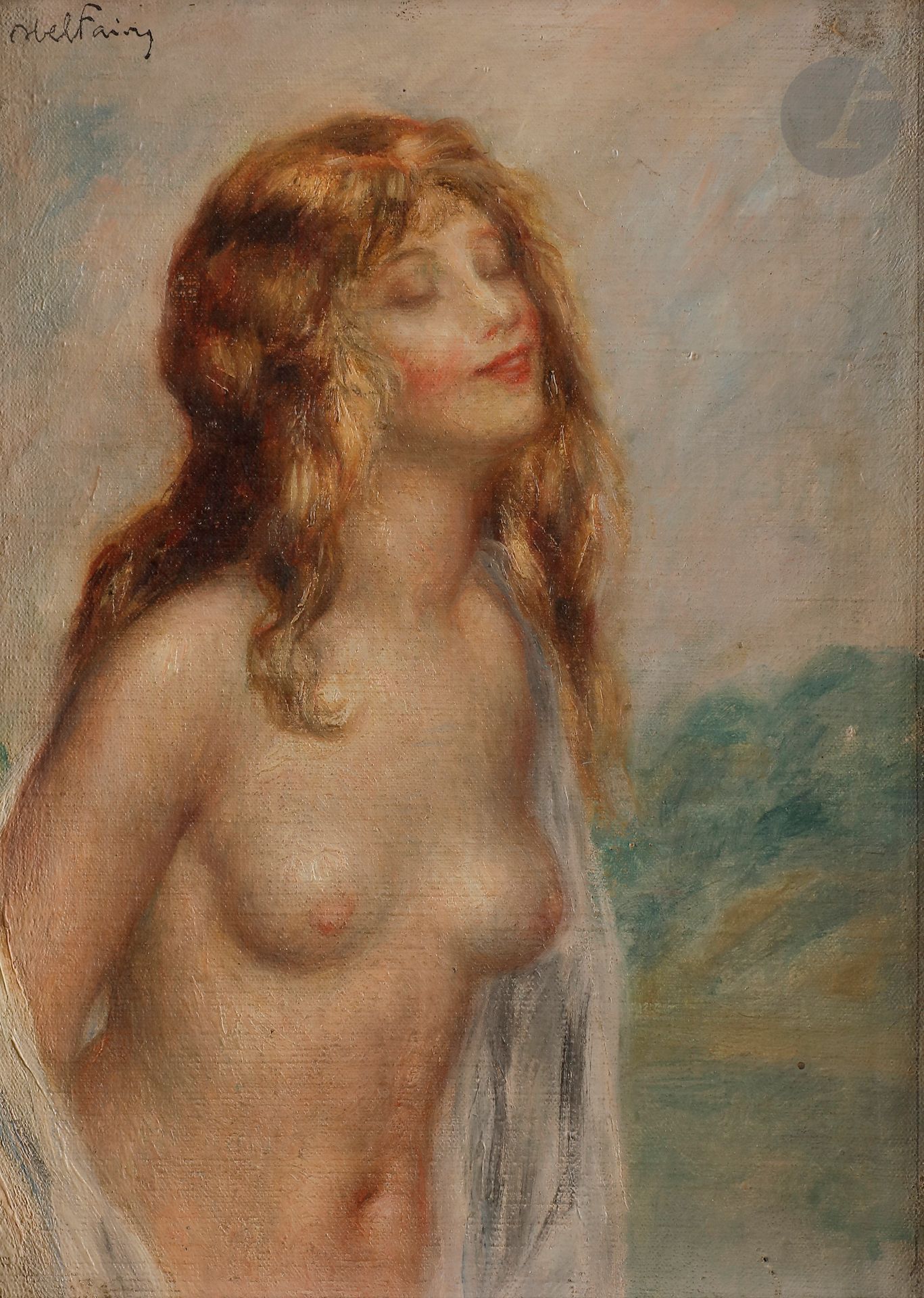 Abel-Jules FAIVRE (1867-1945) 
Jeune fille nue 
Huile sur toile contrecollée sur carton. 
Signée en haut à gauche. 
22,5 x 16 cm