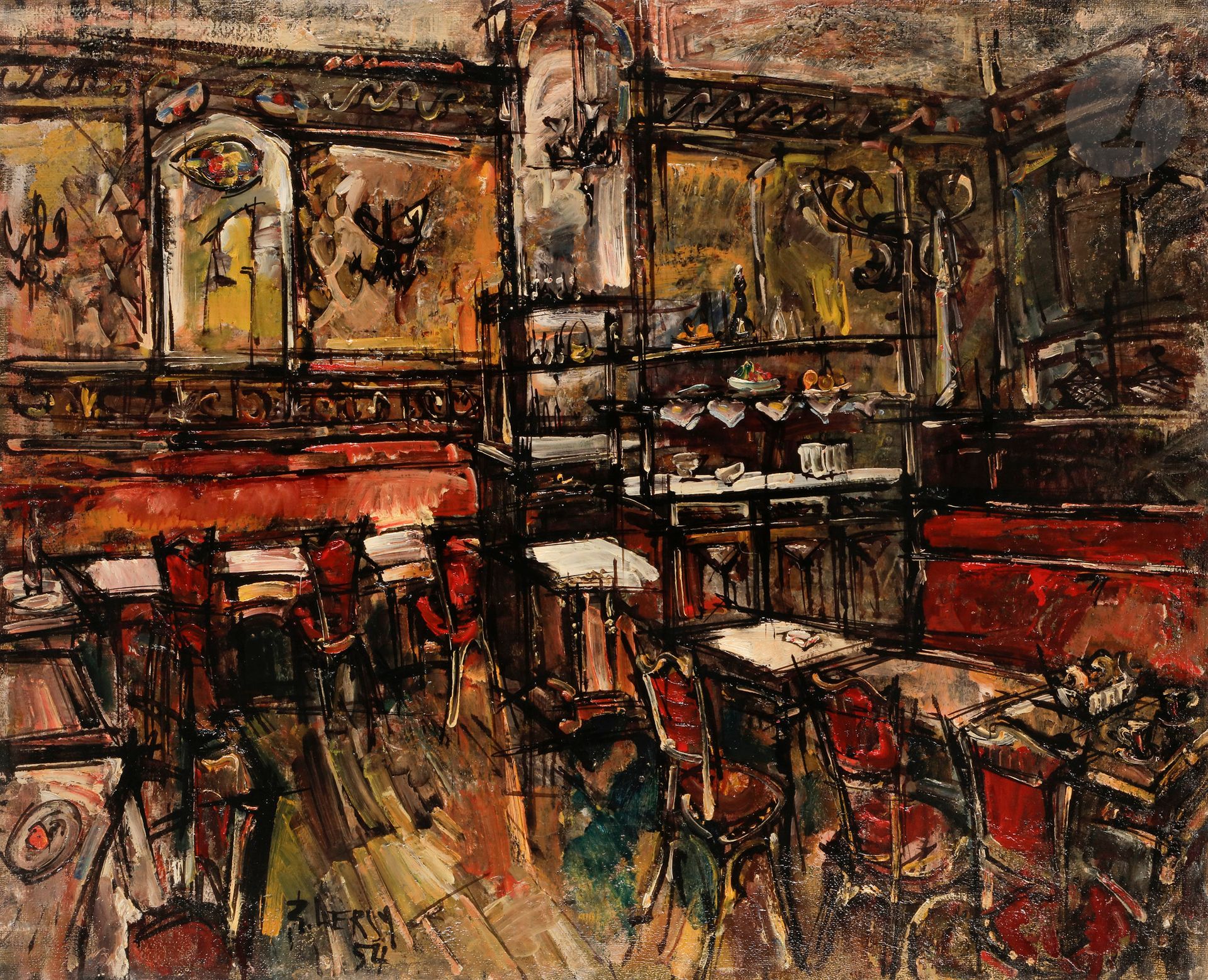 Roger LERSY (1920-2004) 
La Brasserie, 1954 
Oil on canvas. 
Signed and dated lower left. 
73 x 92 cm 

Bibliography: 
Éric Mercier, La Jeune peinture, Années 50, Tome I, L'alternative figurative, Zurich, Artcatos, 2010, reproduced p. 333



.


