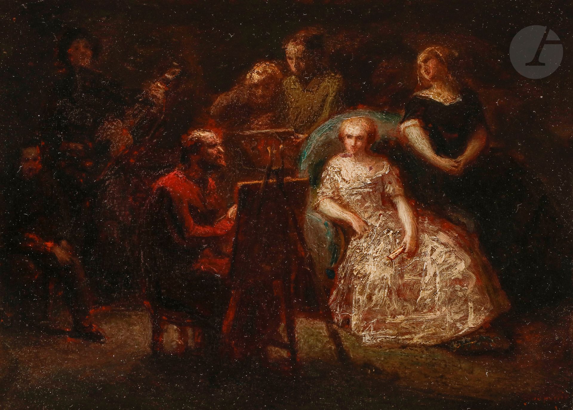 François FEYEN-PERRIN (1826-1888) 
In the workshop 
Oil on cardboard. 
Signed lower right. 
12,5 x 17 cm



