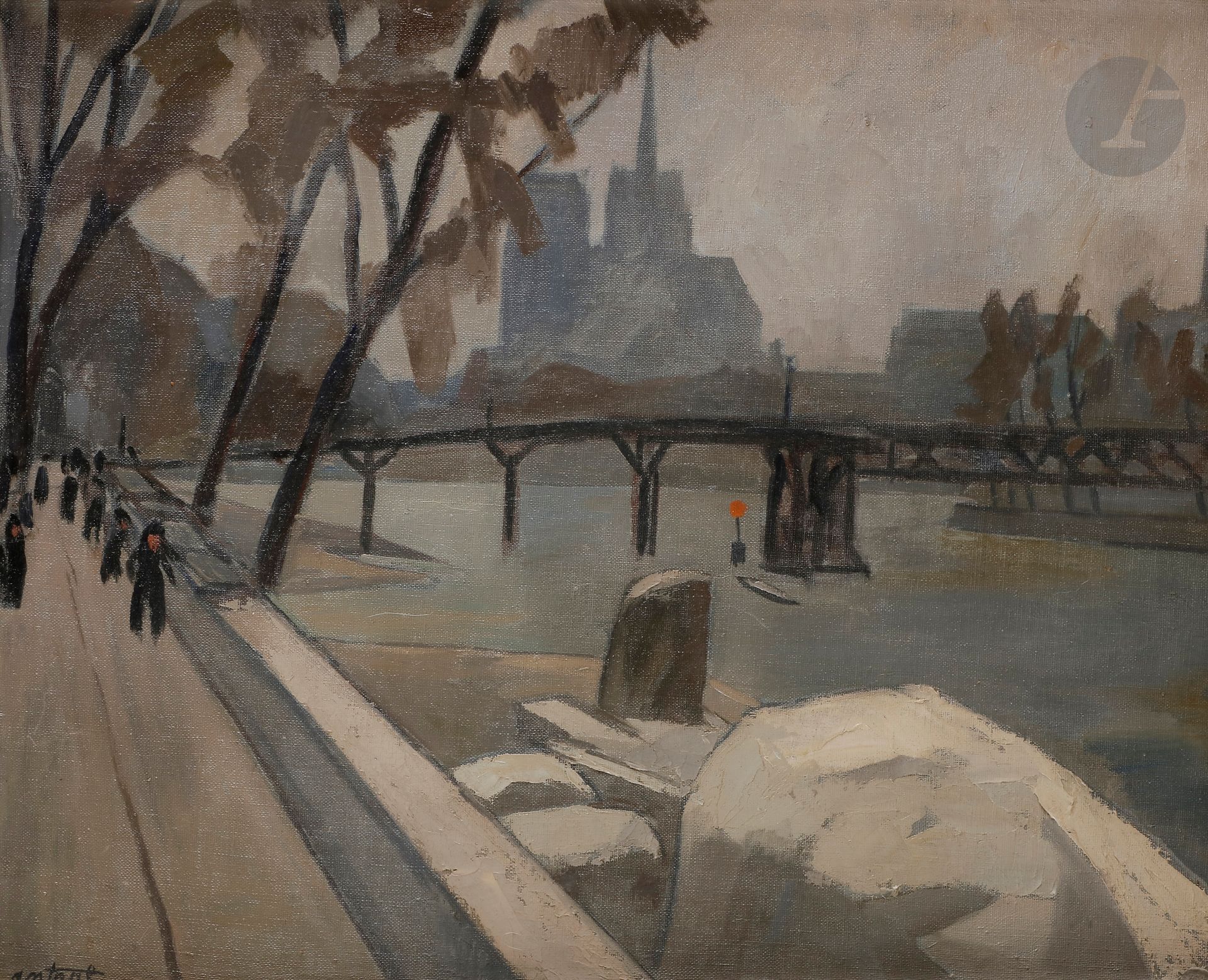 Louis Robert ANTRAL (1895-1940) 
La Seine, Notre-Dame 
Huile sur toile. 
Signée en bas à gauche. 
Annotations sur le châssis : " n° 30 ". 
50 x 61 cm