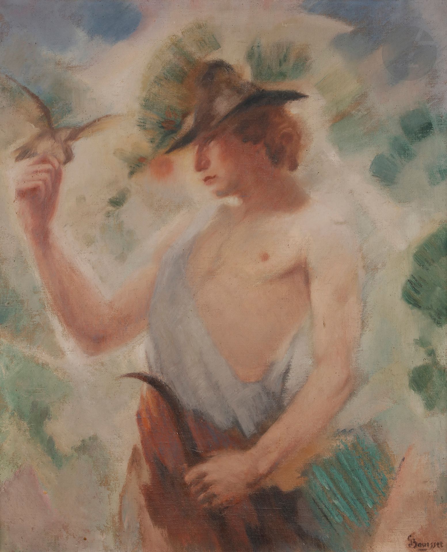 Georges BOUISSET (1903-1965) 
L'Oiseleur 
Oil on canvas. 
Signed lower right. 
Titled on the back. 
(Restoration). 
73 x 60 cm





