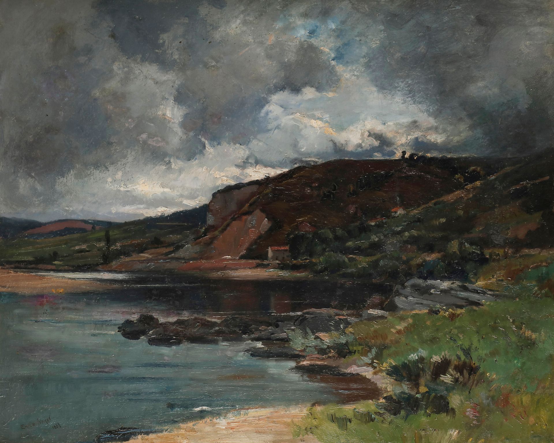 Émile NOIROT (1853-1922) 
Soir d'orage sur le lac, 1889 
Oil

on canvas. 
 
 
Signed lower left. 
(Restoration). 
60 x 73 cm




