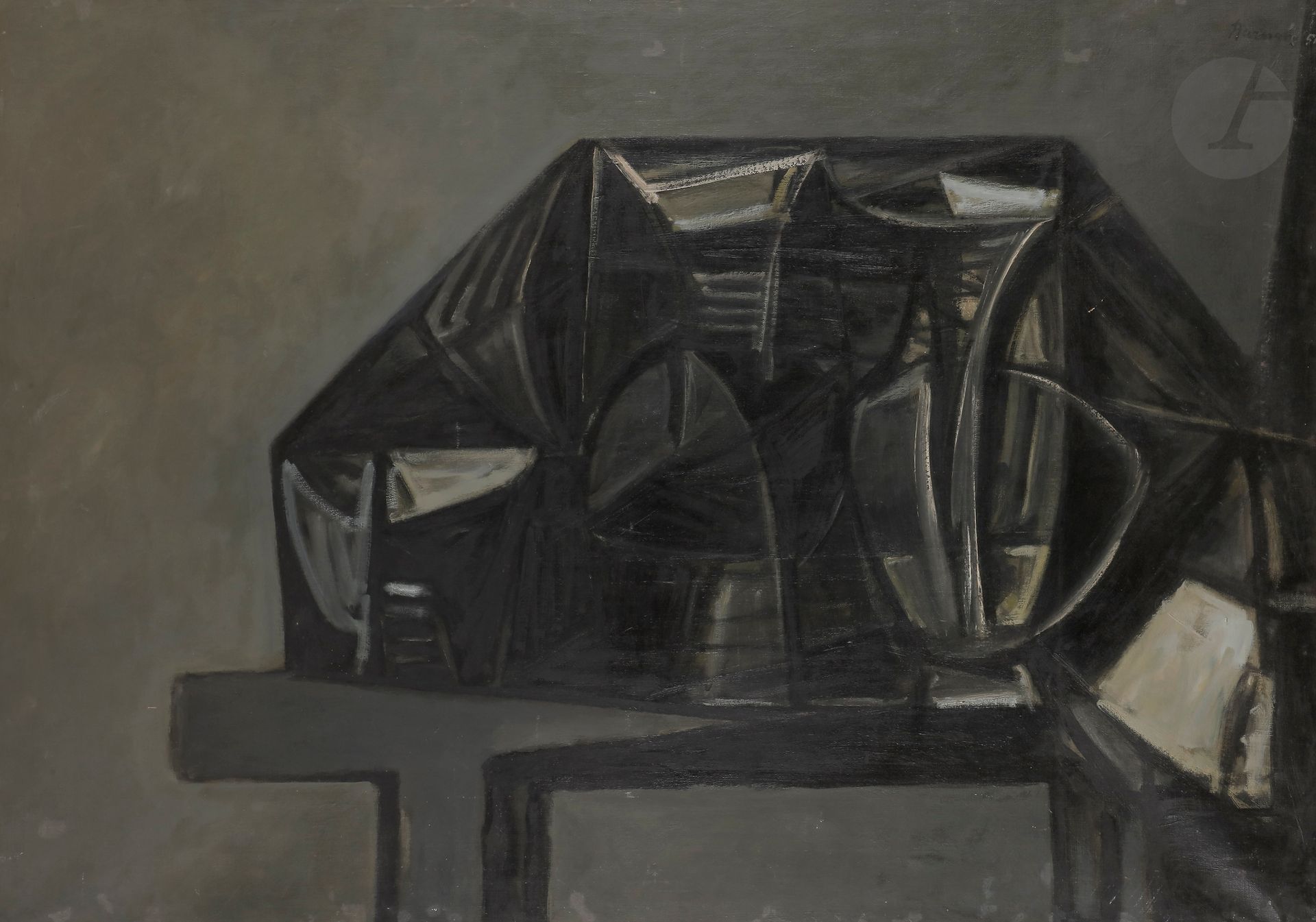 Diulio BARNABè (1914-1961) 
Nature morte au vase, 1951 
Huile sur toile. 
Signée et datée en haut à droite. 
(Petites griffures, restaurations). 
113 x 152 cm