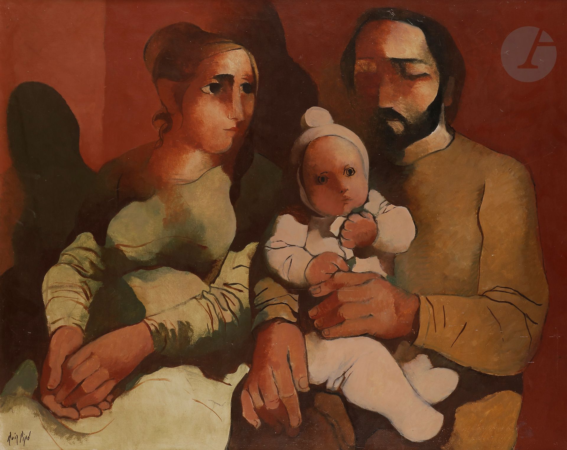 Manolo RUIZ-PIPO (1929-1998) 
Familia, 1971 
Oil on canvas. 
Signed lower left. 
Signed and dated on the back. 
75 x 93 cm




