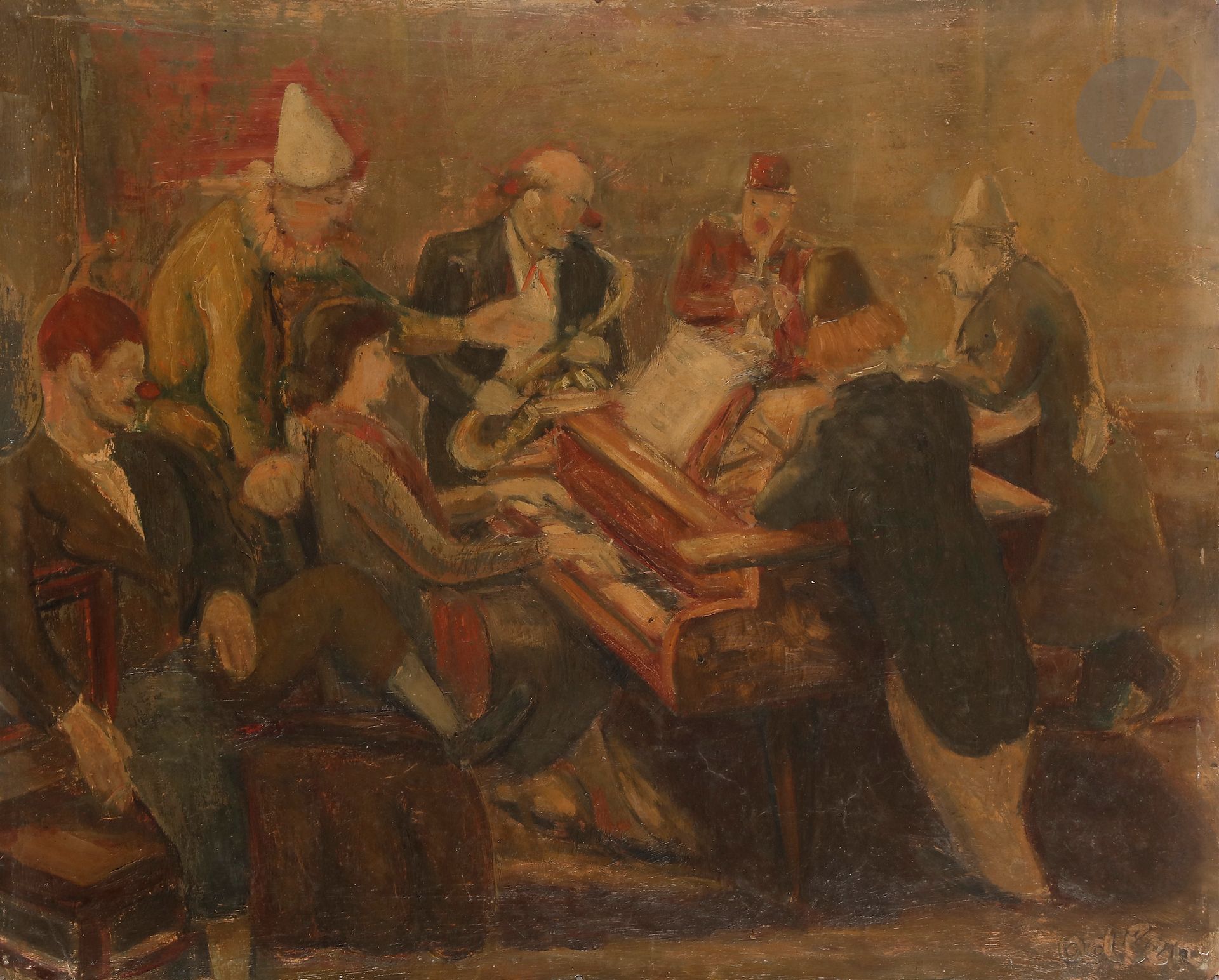 Michel ADLEN (1898-1980) 
La Répétition 
Huile sur carton. 
Signée en bas à droite. 
33 x 41 cm