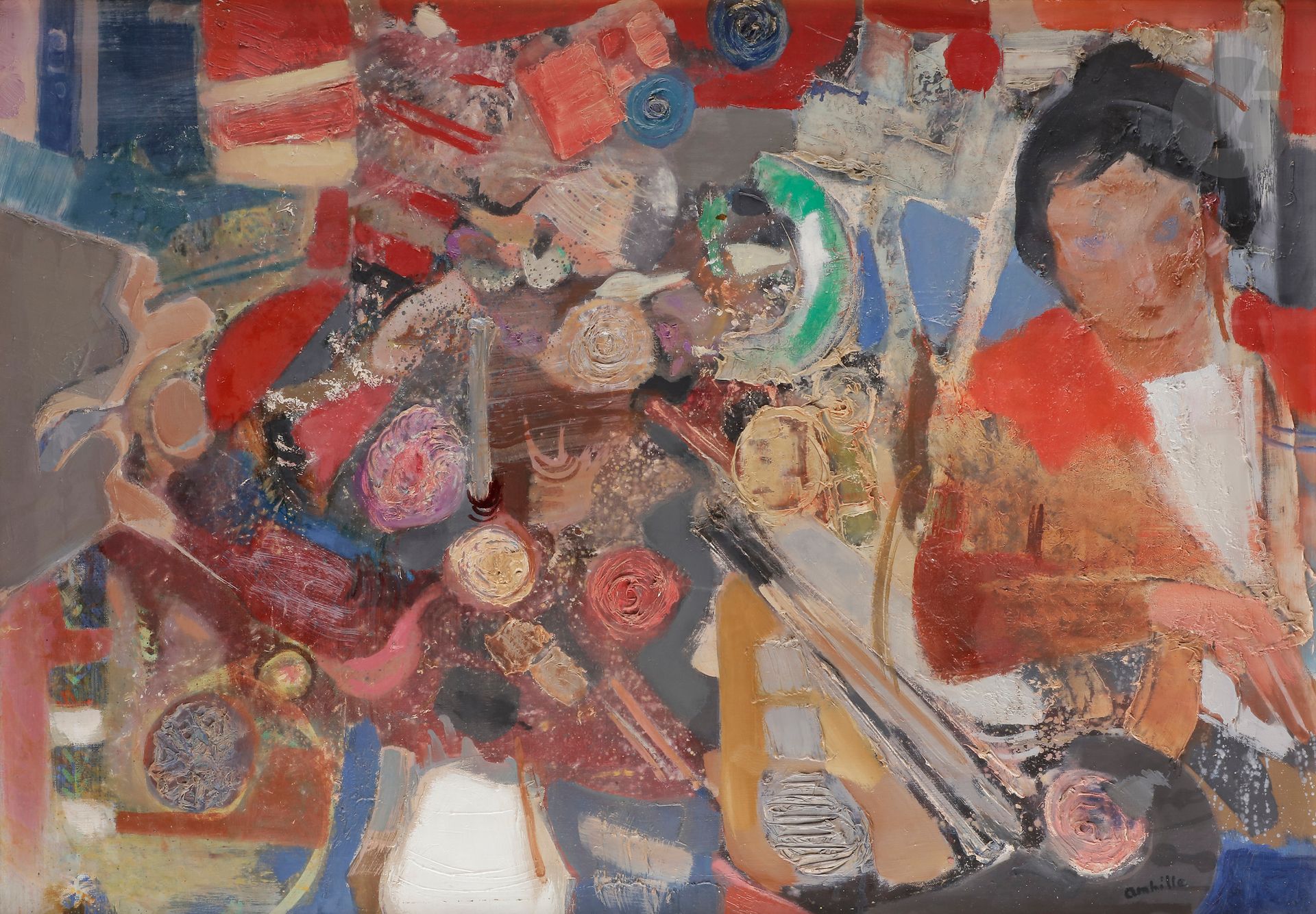 Paul AMBILLE (1930-2010) 
Femme dans un intérieur 
Huile sur toile. 
Signée en bas à droite. 
(Petit accident). 
70 x 100 cm