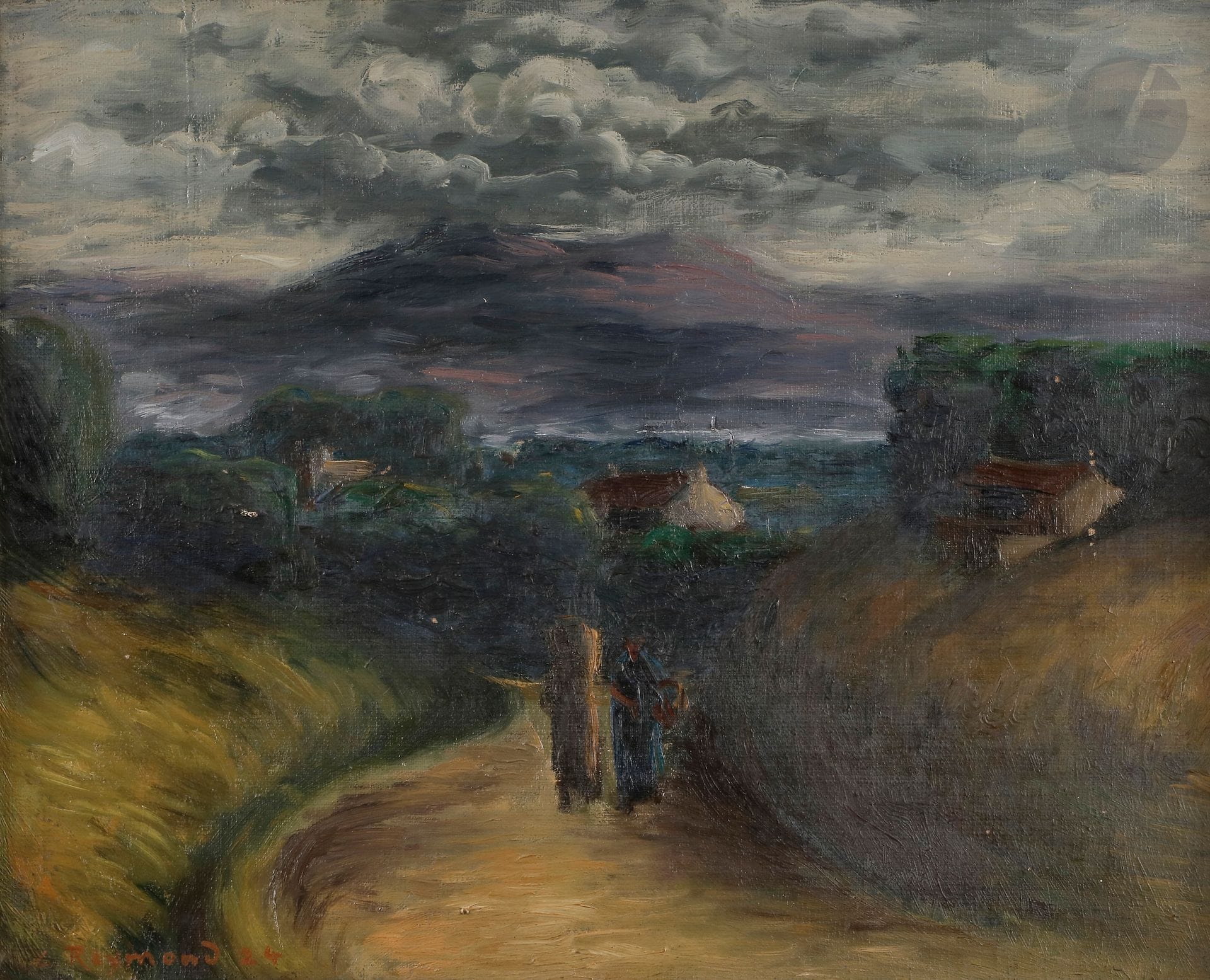 Casimir REYMOND (1893-1969) 
Sur le chemin en campagne 
Huile sur toile. 
Signée et datée en bas à gauche. 
33 x 41 cm