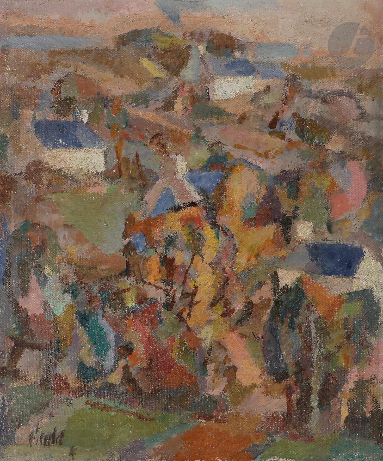 Macario VITALIS (1898-1989) 
Moguériec, Finistère, 1956 
Oil on canvas. 
Signed lower left. 
Signed and dated in pencil on the stretcher.
(Wears on the edges).
27 x 22 cm We

thank Mr Pierre-Yves Le Bihan for the information he gave us

.





