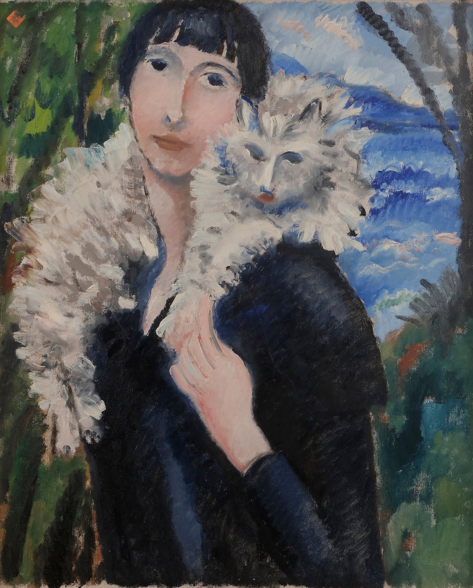 *André-Julien PRINA (1886-1941) 
La Femme au chat 
Huile sur toile. 
Non signée. 
73 x 60 cm 

Provenance : 
Vente de la succession de l'artiste, Genève (tampon au dos sur le châssis).