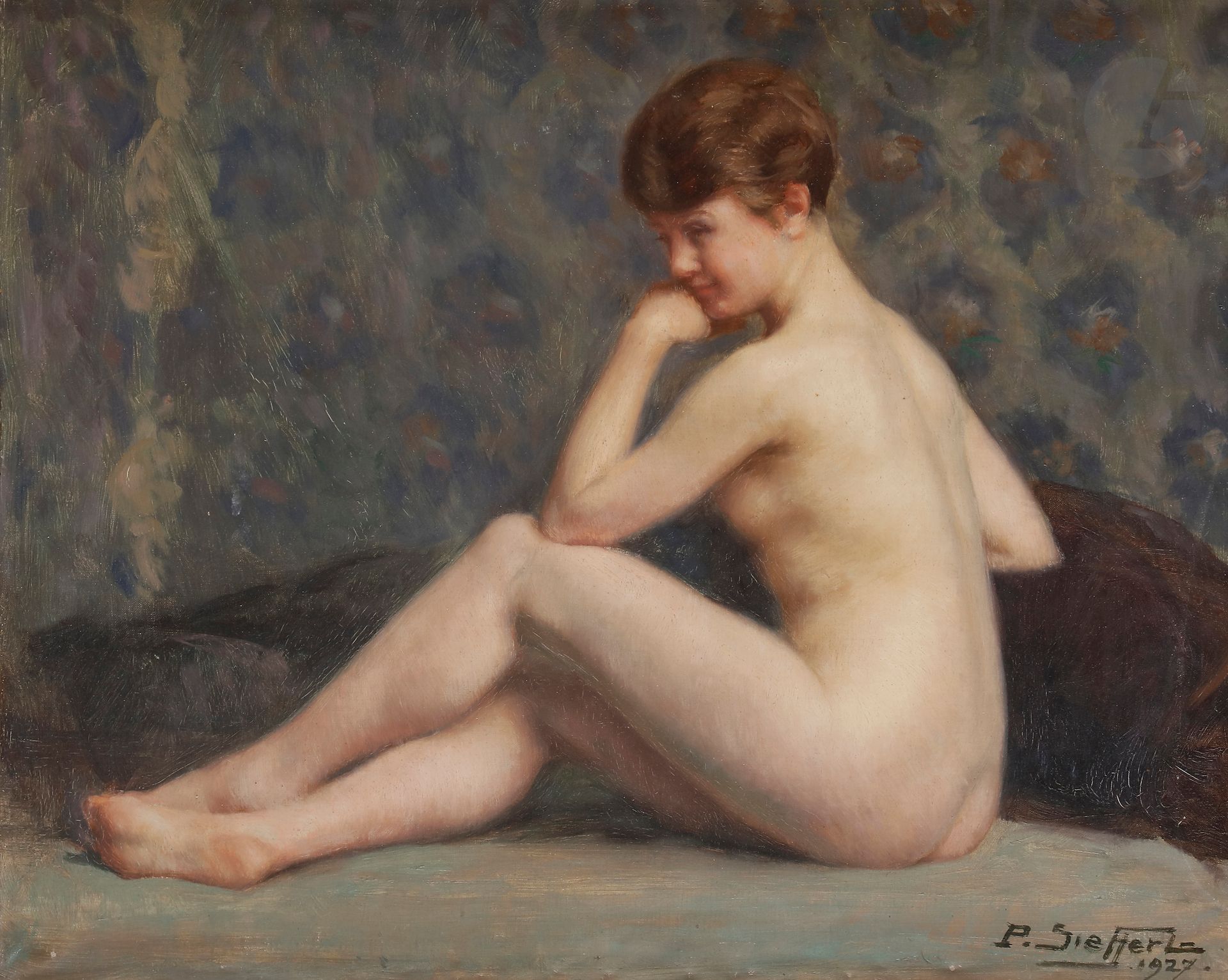 Paul SIEFFERT (1874-1957) 
Nu assis, 1927 
Huile sur toile. 
Signée et datée en bas à droite. 
33 x 41 cm