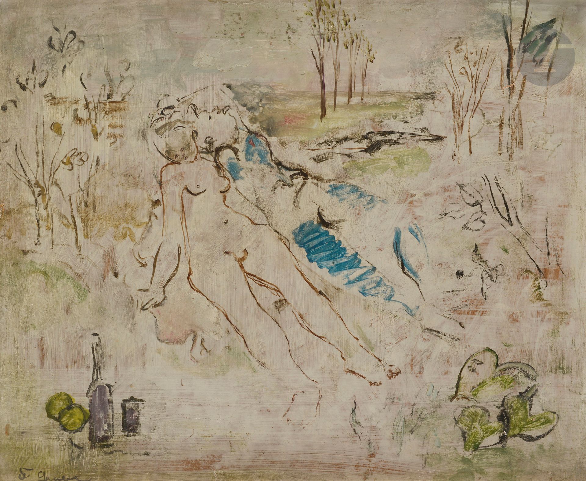 Francis GRUBER (1912-1948) 
Le Couple 
Huile sur isorel. 
Signée en bas à gauche. 
38 x 46 cm 

Provenance : 
Ancienne collection de Madame Van Parys (étiquette manuscrite au dos).
