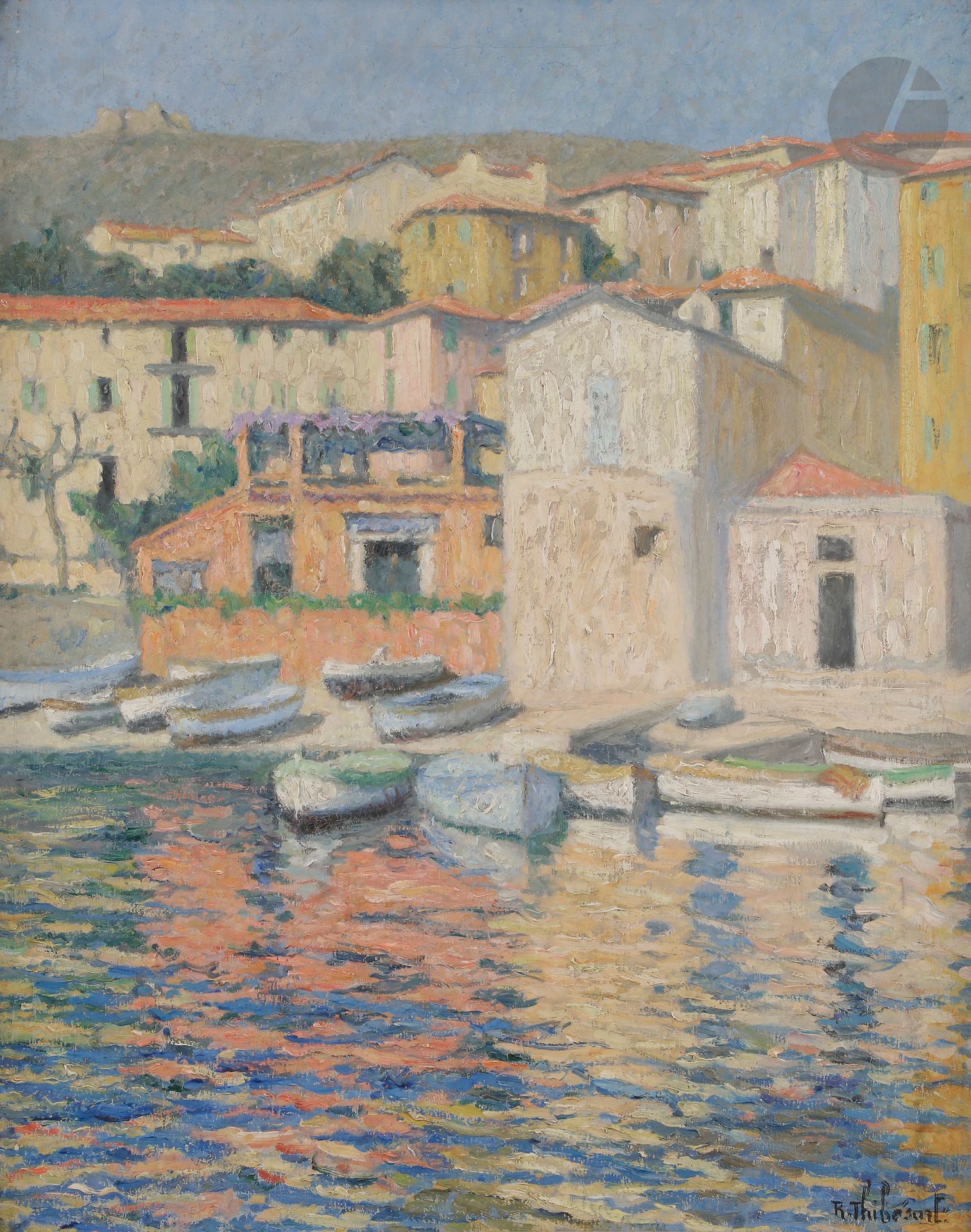 Raymond THIBÉSART (1874-1968) 
Villefranche, le port, vers 1920 
Huile sur toile. 
Signée en bas à droite. 
81 x 65 cm 

Provenance : 
Famille de l'artiste.