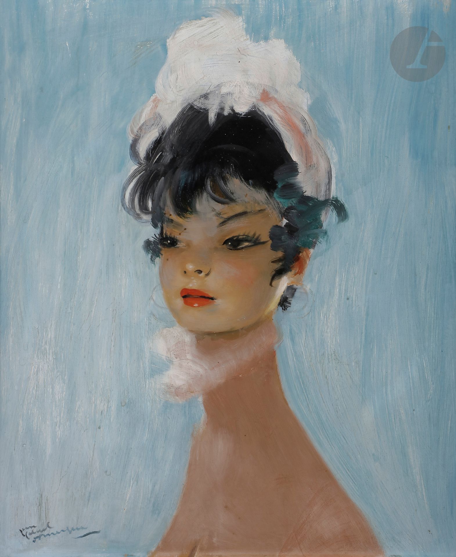 Jean-Gabriel DOMERGUE 
(1889-1962) 
Nini 
Oil on isorel. 
Signed lower left. 
Titled on the back. 
46 x 38 cm





