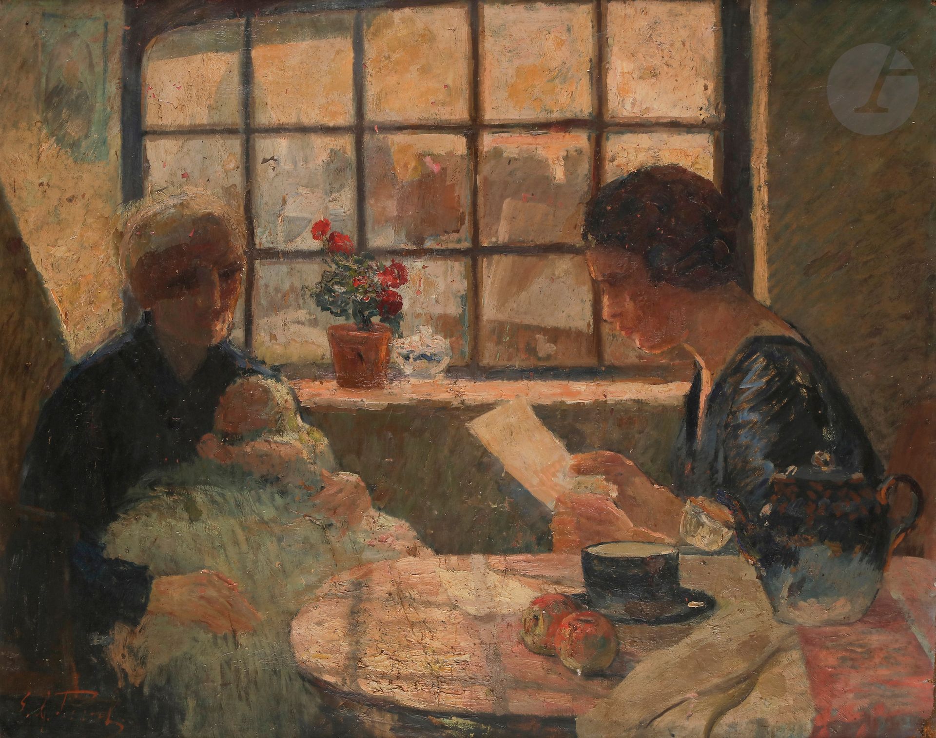Élie-Anatole PAVIL (1873-1944) 
La Lettre, vers 1925 
Huile sur toile. 
Signée en bas à gauche. 
(Petits accidents et restaurations). 
73 x 92 cm

Cette œuvre est répertoriée dans les archives de Monsieur Pierre-Yves Gallard. Nous le remercions pour les informations qu'il nous a transmises.