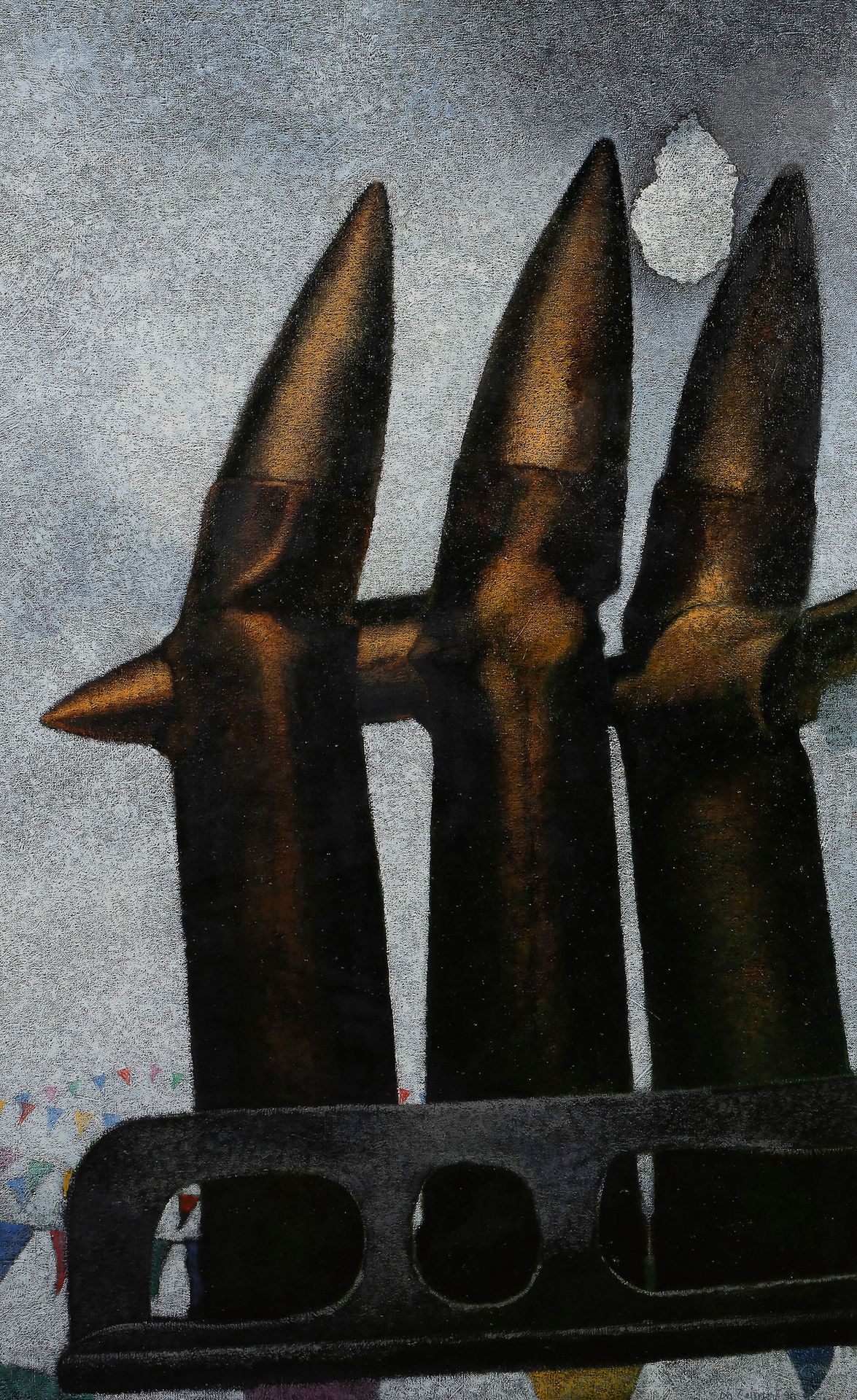 Christian ZEIMERT (1934-2020)
Balles populaires, 1990
Huile sur toile.
Signée et datée en bas à droite.
Signée, datée et titrée au dos.
110 x 63 cm