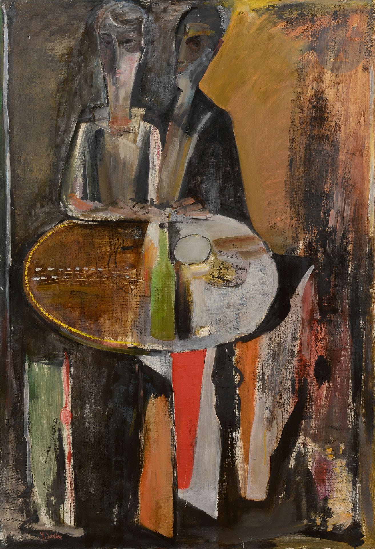 Josef SASKA [tchèque] (né en 1949)
Au café
Huile sur papier contrecollé sur toile.
Signée en bas à gauche.
120 x 85 cm