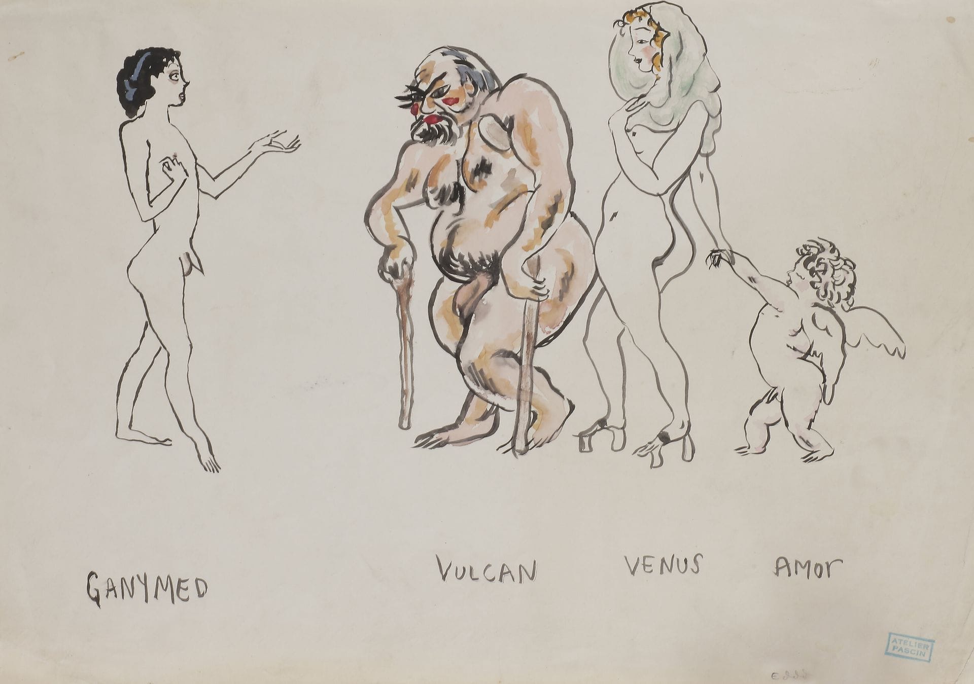 
J. Pincas dit PASCIN (1885-1930)

Erotikon, 1933

Un volume in folio 50.4 x 37.4 cm, comprenant 9 dessins érotiques reproduits en héliogravure et un dessin original à l'aquarelle, timbré, représentant

Couverture imprimée, sous chemise et étui cartonnés de l'éditeur.

Ouvrage publié trois ans après la mort de l'artiste, sur les presses de Daragnès, considéré comme l'un des chefs d'œuvres de l'art érotique.



- Commentaire : 

Très rare exemplaires que Dutel soupçonne d'appartenir à un premier tirage, sans justification ni numérotation, plus grand que le tirage numéroté, comprenant les 9 épreuves imprimées en noir, dans une chemise et un éui rouge brique. La seule différence avec la description donnée par Dutel, est que les épreuves de cet exemplaire sont sur vélin crème et non sur papier vergé. (Dutel, 1498*.)



Expert : Eric Busser
