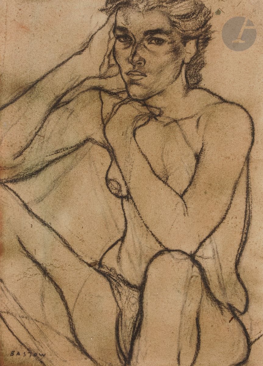 Mickael BASTOW (born in 1943
)Seated Nude Woman, circa 1986Chalkboard
on grey paper.
Signed lower left.
75 x 55 cmProvenance

: 
Galerie Briance, Paris



.


