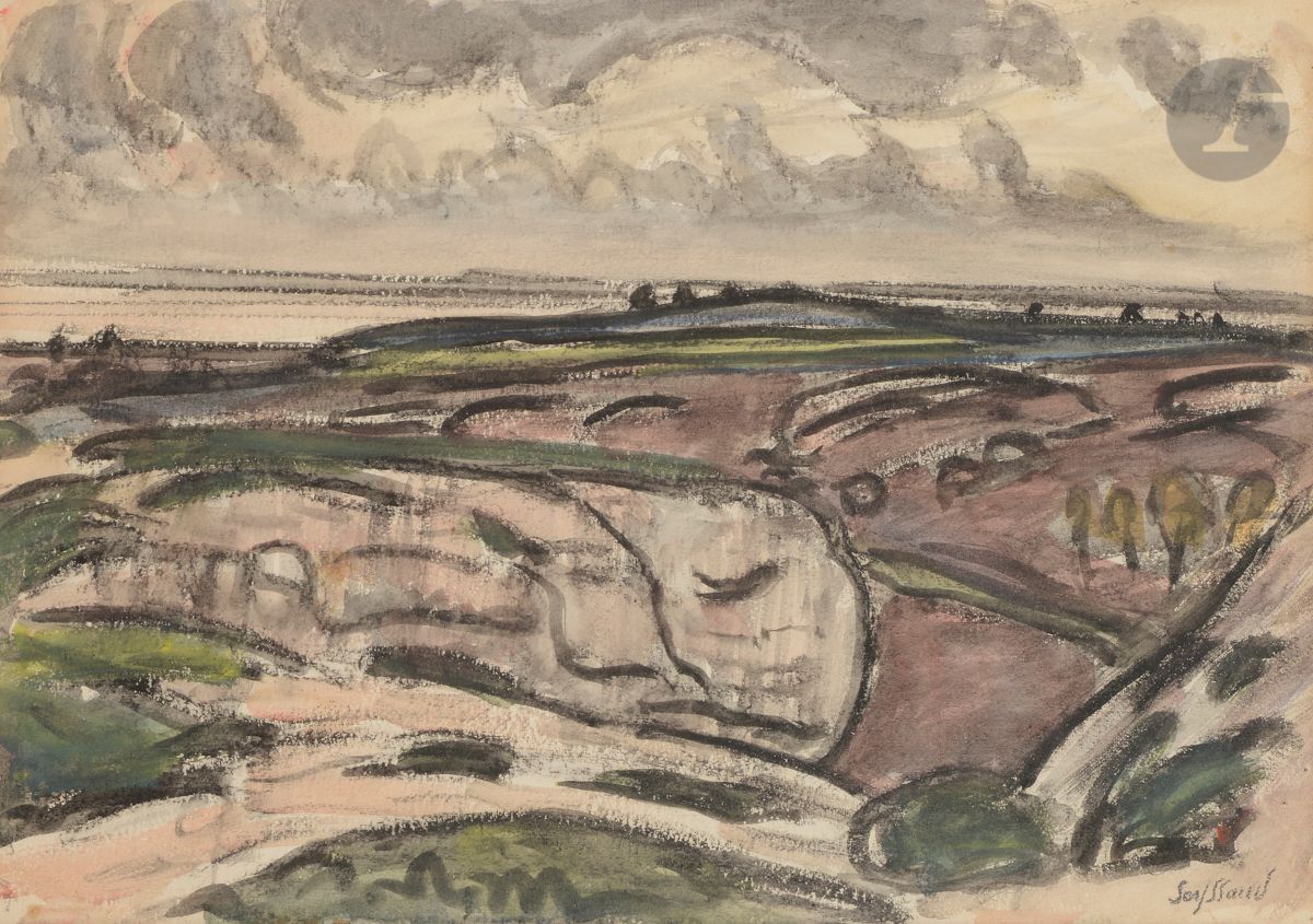 René SEYSSAUD (1867-1952)
Les Falaises de Lauzières
Aquarelle et crayon.
Signée en bas à droite.
38,5 x 54 cm