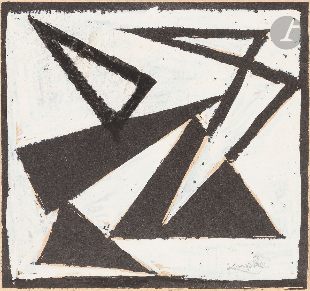 František KUPKA (1871-1957)
Quatre histoires de blanc et de noir, vers 1926
Gouache et encre sur impression de bois gravé sur papier.
Signée en bas à droite.
9 x 9,5 cm

Un certificat de Monsieur Pierre Brullé en daté du 17 février 2021 sera remis à l’acquéreur.