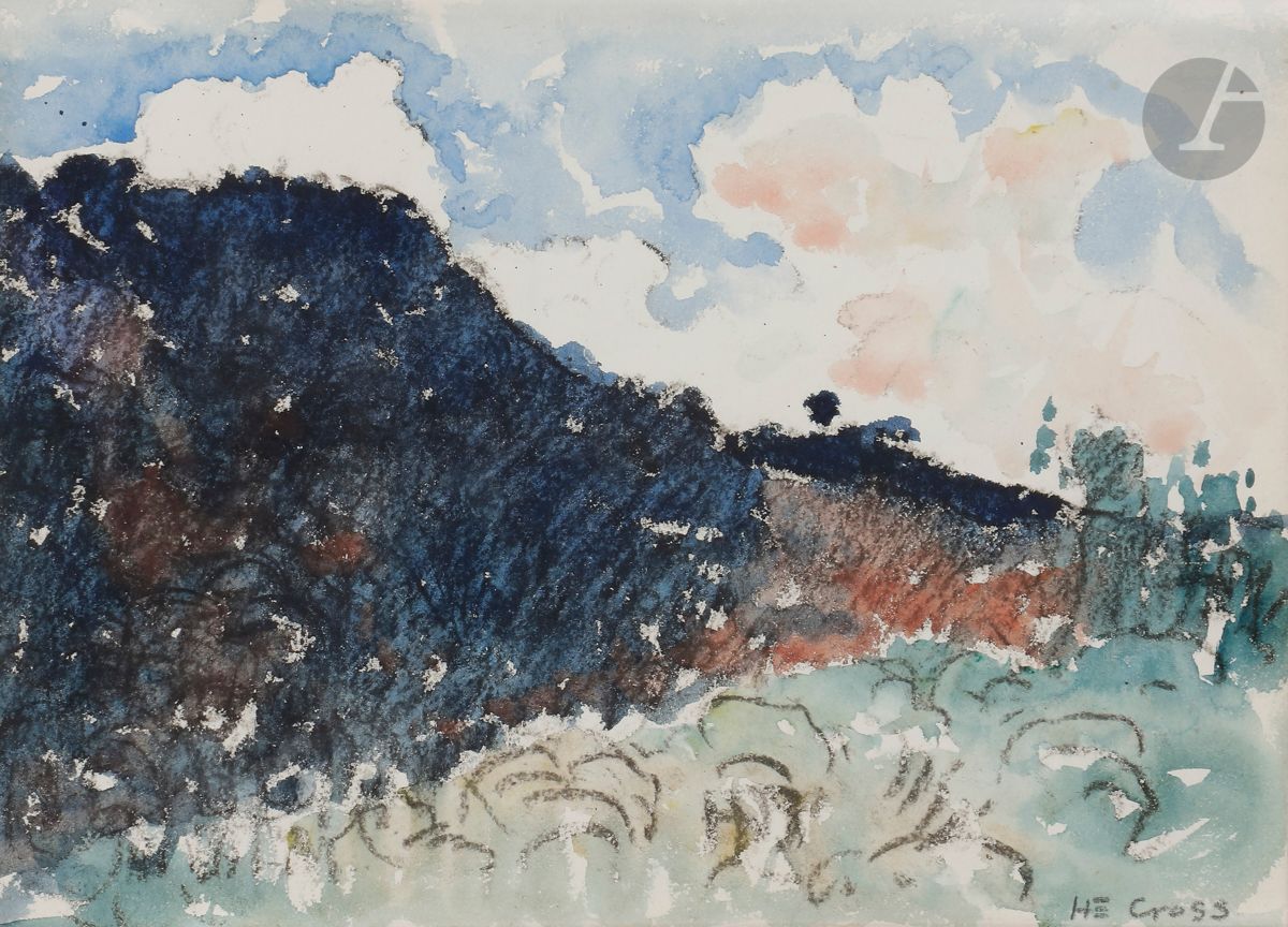 Henri Edmond CROSS (1856-1910)
Paysage
Aquarelle et crayon gras.
Signée en bas à droite.
(Collé en plein).
17 x 25 cm

Provenance : 
Collection Paule Cailac, Paris.