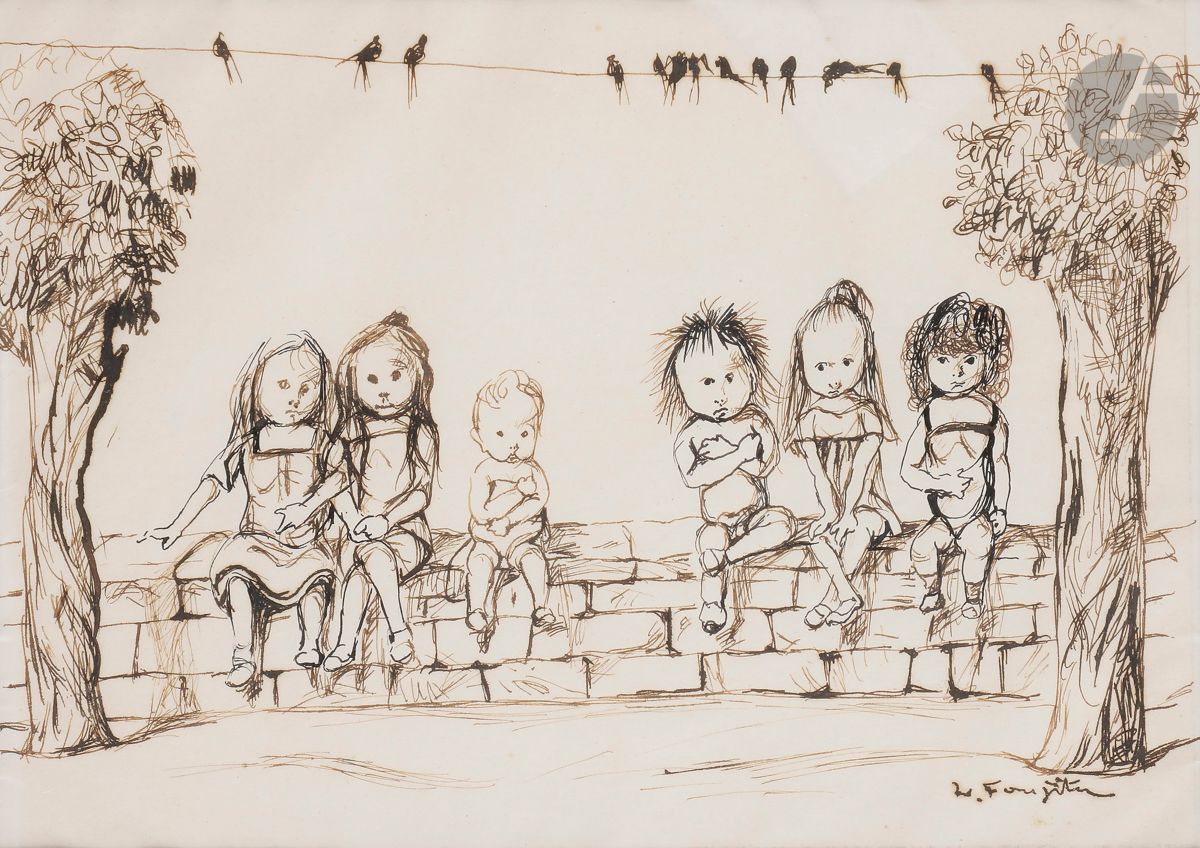Léonard Tsuguharu FOUJITA (1886-1968
)Children and
swallowsBrown
ink
.
Signed lower right.
(Small tear and restoration).
18 x 26 cmWe

thank Mrs Sylvie Buisson for having confirmed the authenticity of this work

.




