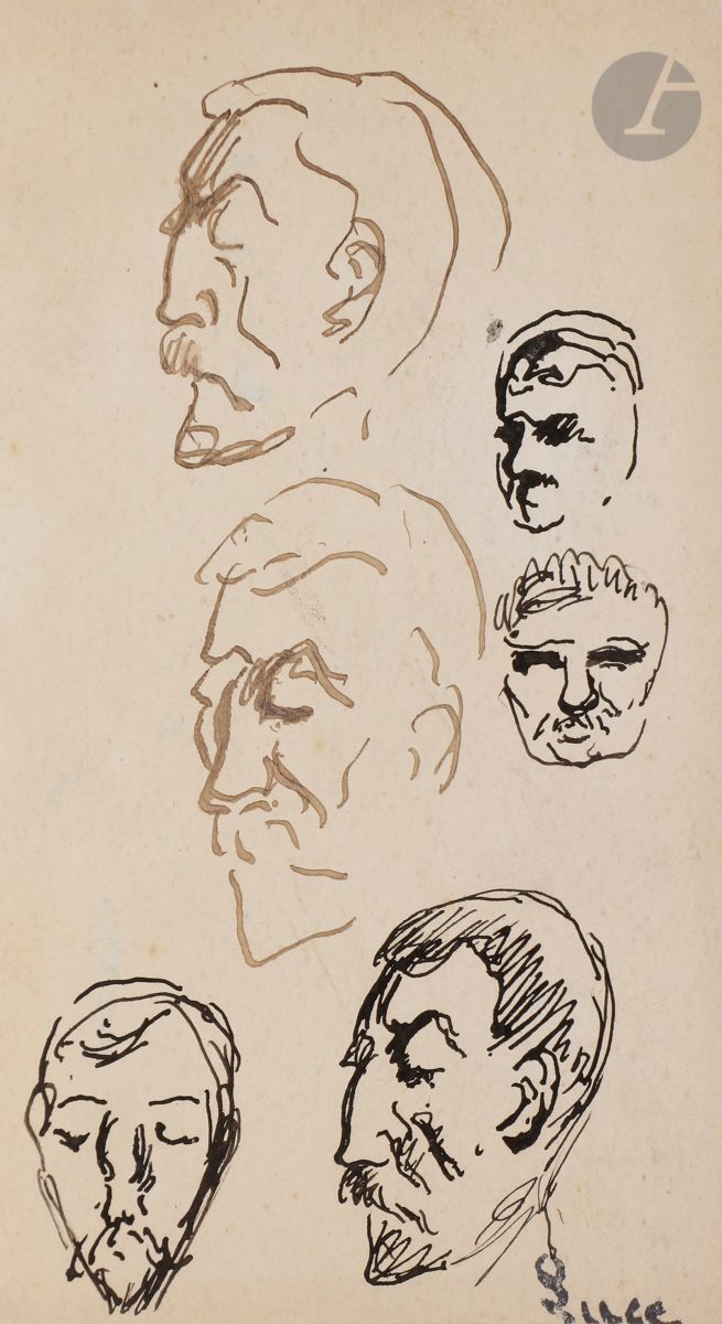 Maximilien LUCE (1858-1941
)Studies of portraits of
menBrown and black
ink.

Stamped lower right.
15 x 9 cmProvenance

: 
Collection Paule Cailac, Paris.

We thank Mrs Denise Bazetoux for having confirmed the authenticity of this work.









