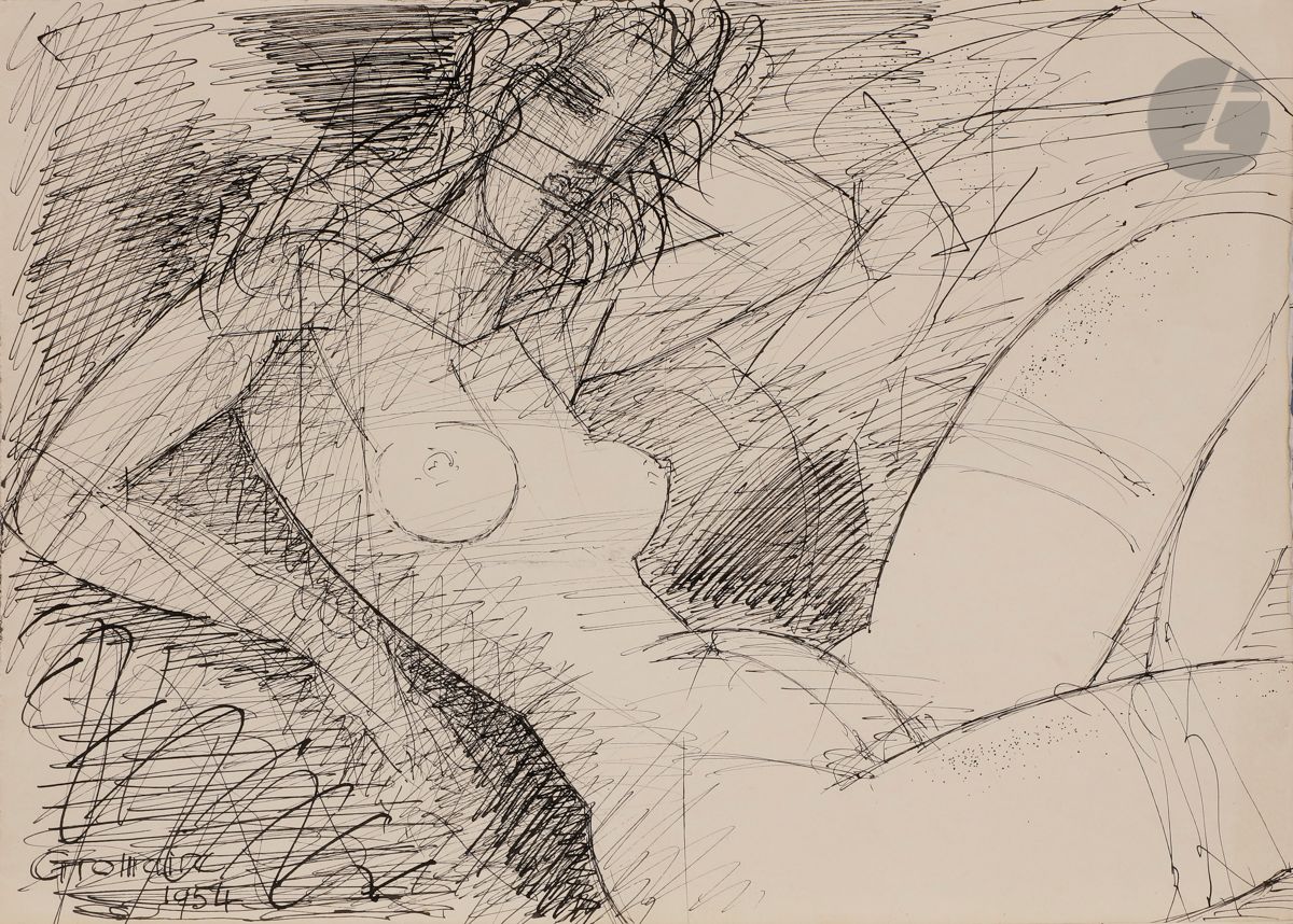 Marcel GROMAIRE (1892-1971
)Nude Woman with her arm raised, 1954Ink
.
Signed and dated lower left.
26 x 33 cmProvenance

: 
Collection Paule Cailac, Paris



.


 


A certificate of Marcel Gromaire will be given to the buyer.








