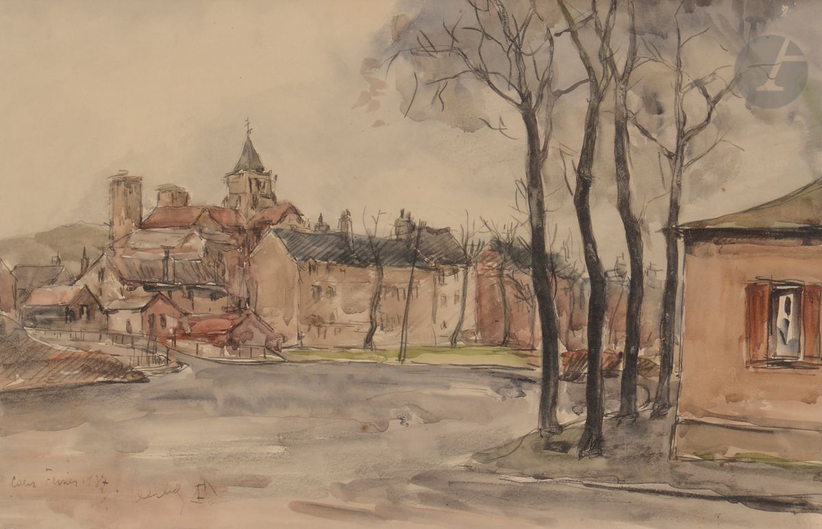 Fernand HERBO (1905-1995)
Vue de Caen, 1937
Encre et aquarelle.
Signée, datée et située en bas à gauche.
30 x 45 cm