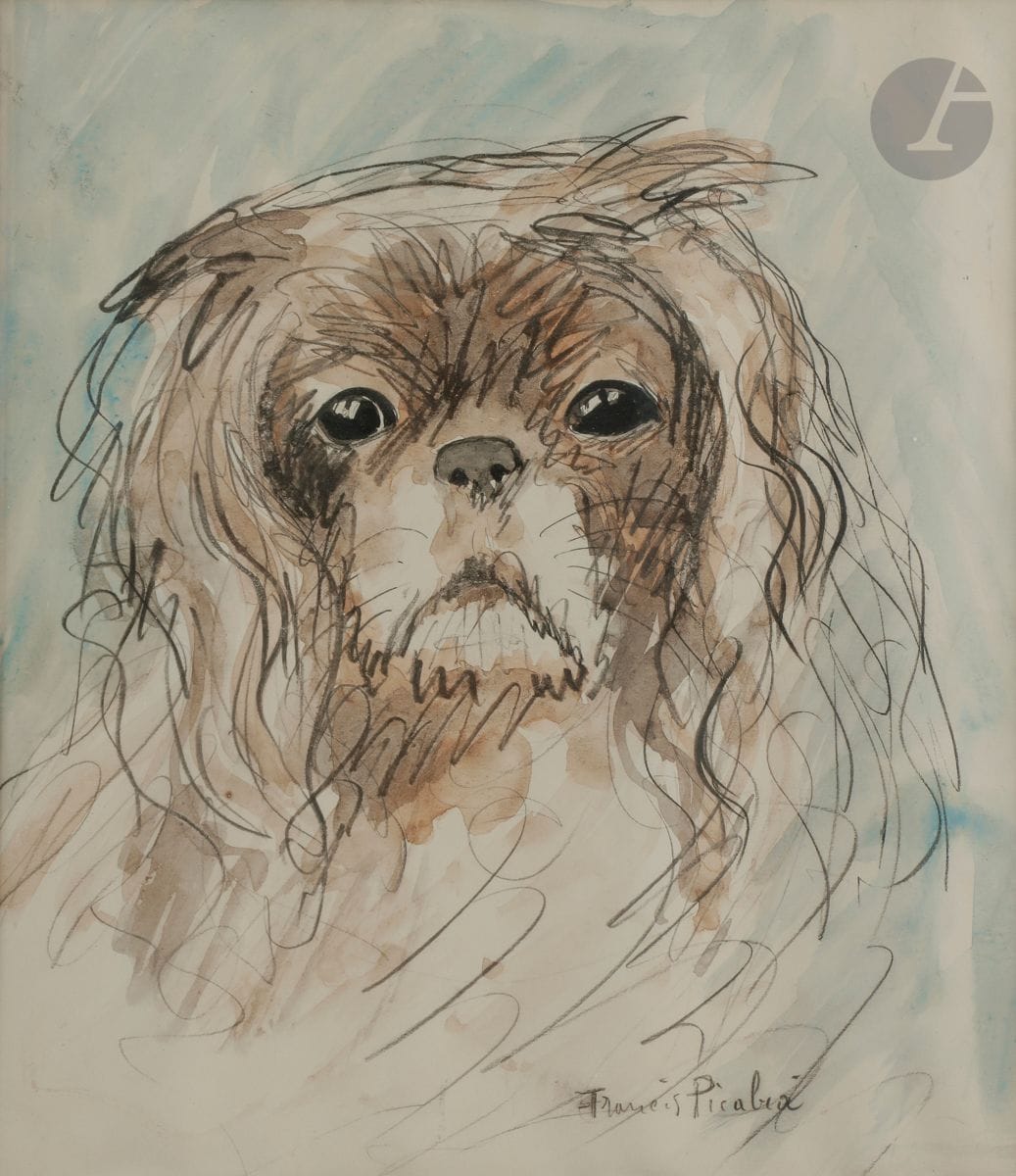 Francis PICABIA (1879-1953)
Tête de chien
Aquarelle et crayon.
Signée en bas à droite.
24,5 x 22 cm

Bibliographie :
Fernand Méry, Âmes de bêtes, Paris, Denoël, 1952, reproduit.

Un certificat du comité Picabia en date du 25 mars 2019 sera remis à l’acquéreur.