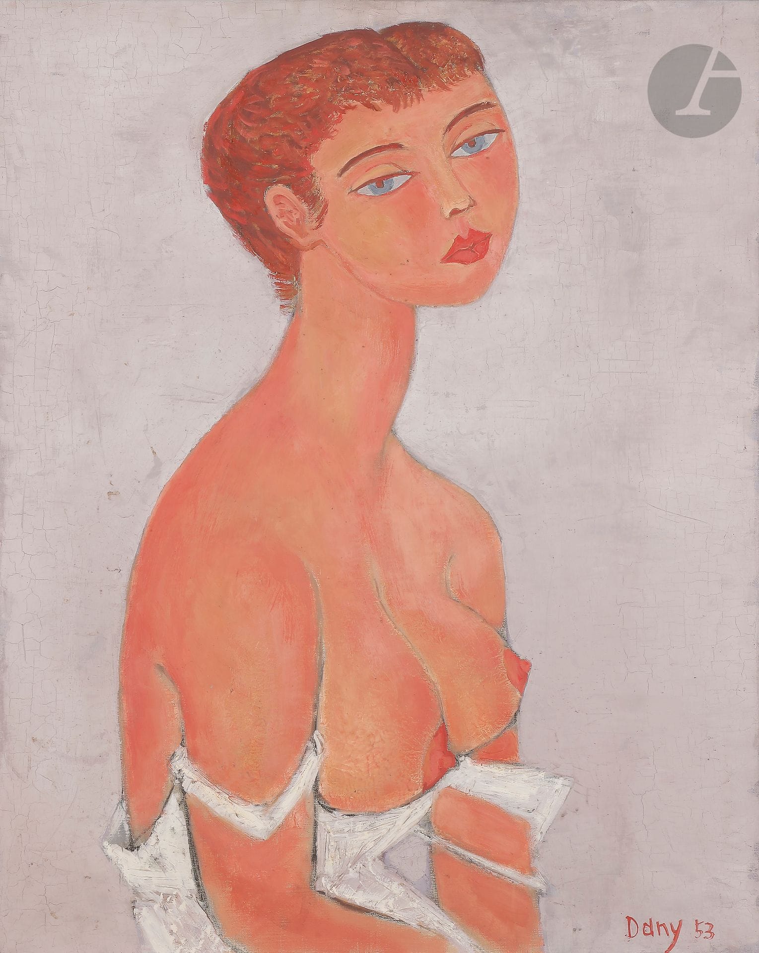 Dany LARTIGUE (1921-2017)
Théote, 1953
Huile sur toile.
Signée et datée en bas à droite.
Titrée au dos.
(Fines craquelures).
81 x 65 cm