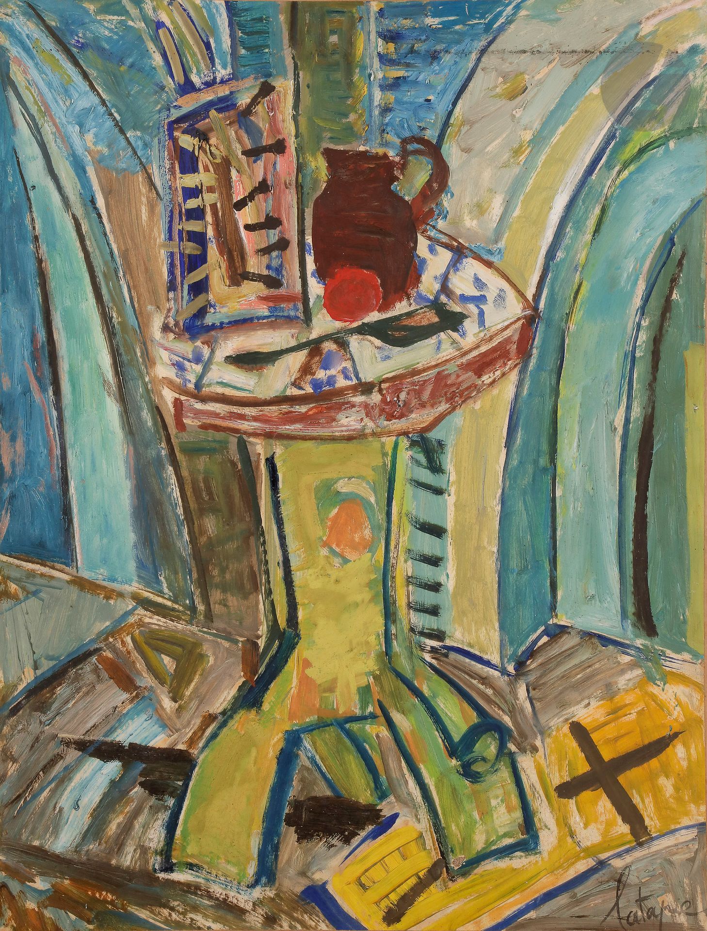 Louis LATAPIE (1891-1972)
Le Guéridon
Huile sur papier montée sur toile.
Signée en bas à droite.
65 x 50 cm

Nous remercions Madame Dominique Bissière d'avoir confirmé l'authenticité de cette œuvre.