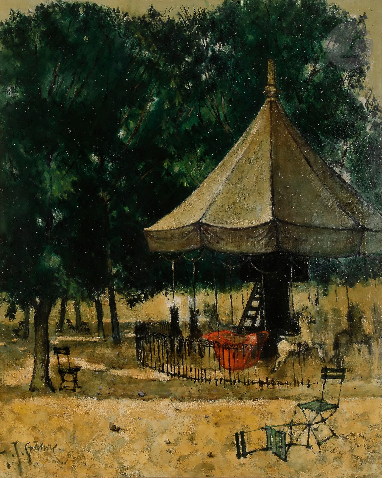 Yves GANNE (born in 1931
)Les Tuileries, 1952Oil
on canvas.
Signed and dated lower left.
Signed, dated and titled on the back.
73 x 60 cm




