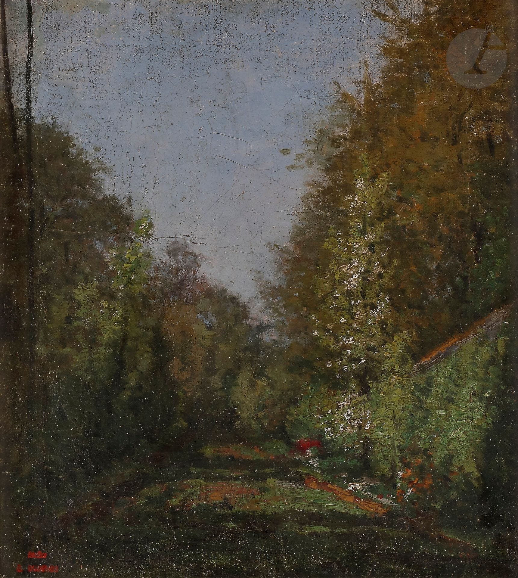 Alexandre DUBOURG (1825-1891)
Le Jardin
Huile sur toile.
Timbrée.
(Rentoilage et petites restaurations)
29,7 x 27 cm
