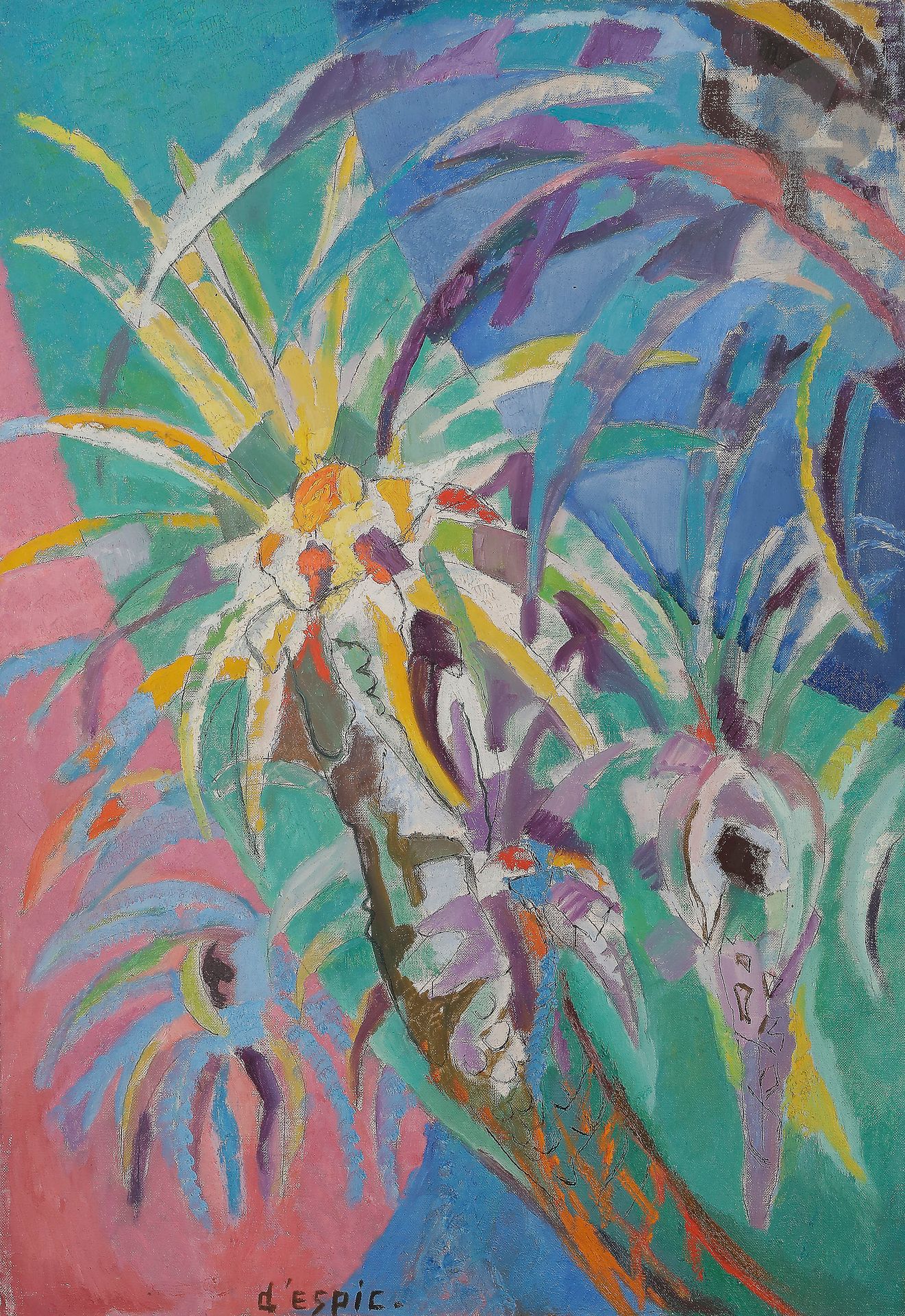 Christian D'ESPIC (1901-1978)
L'Oiseau dans l'arbre, 1959
Huile sur toile.
Signée en bas vers la gauche.
Signée et titrée au dos.
73 x 50 cm

Bibliographie : 
Patrice de Ginestet, L'Œuvre peint de Christian d'Espic (1901-1978) peintre graveur : catalogue raisonné, Société des amis de Christian d'Espic, 1999, n° 317, non reproduit.
