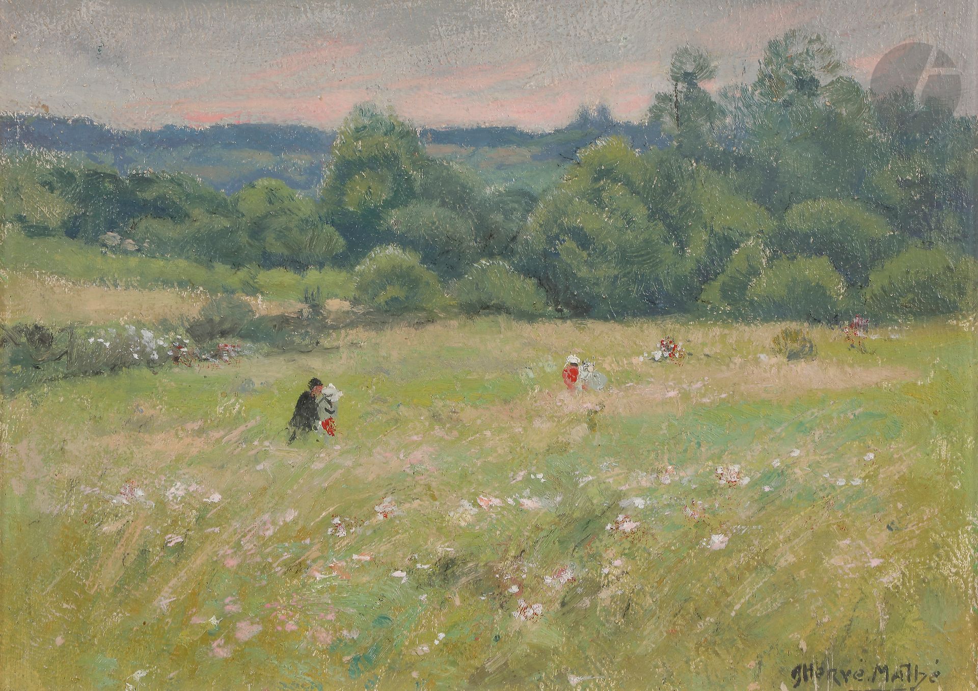 
Jules Alfred HERVE-MATHE (1868-1953)



Prairie au Grand Lucé, vers 1942



Huile sur isorel.



Signée en bas à droite.



25 x 34 cm
