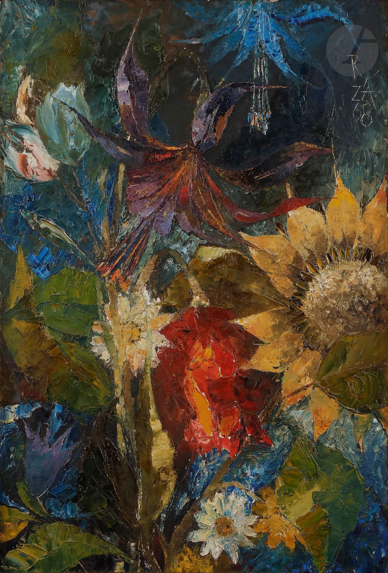 Ryszard ZAJAC (1929-2016)
Fleurs, 1968
Huile sur toile.
Signée en haut à droite.
Signée, datée et titrée au dos.
73 x 50 cm