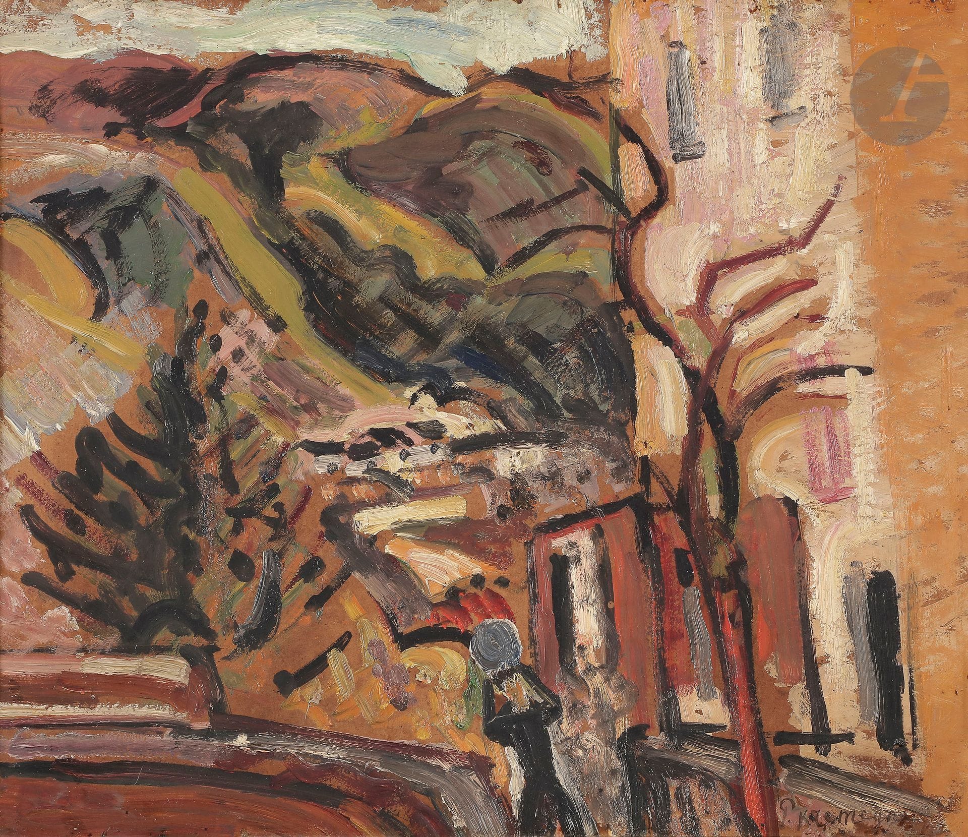 Pinchus KRÉMEGNE (1890-1981)
Village du Sud, vers 1920-30
Huile sur carton.
Signée à l'encre en bas à droite.
37 x 43 cm